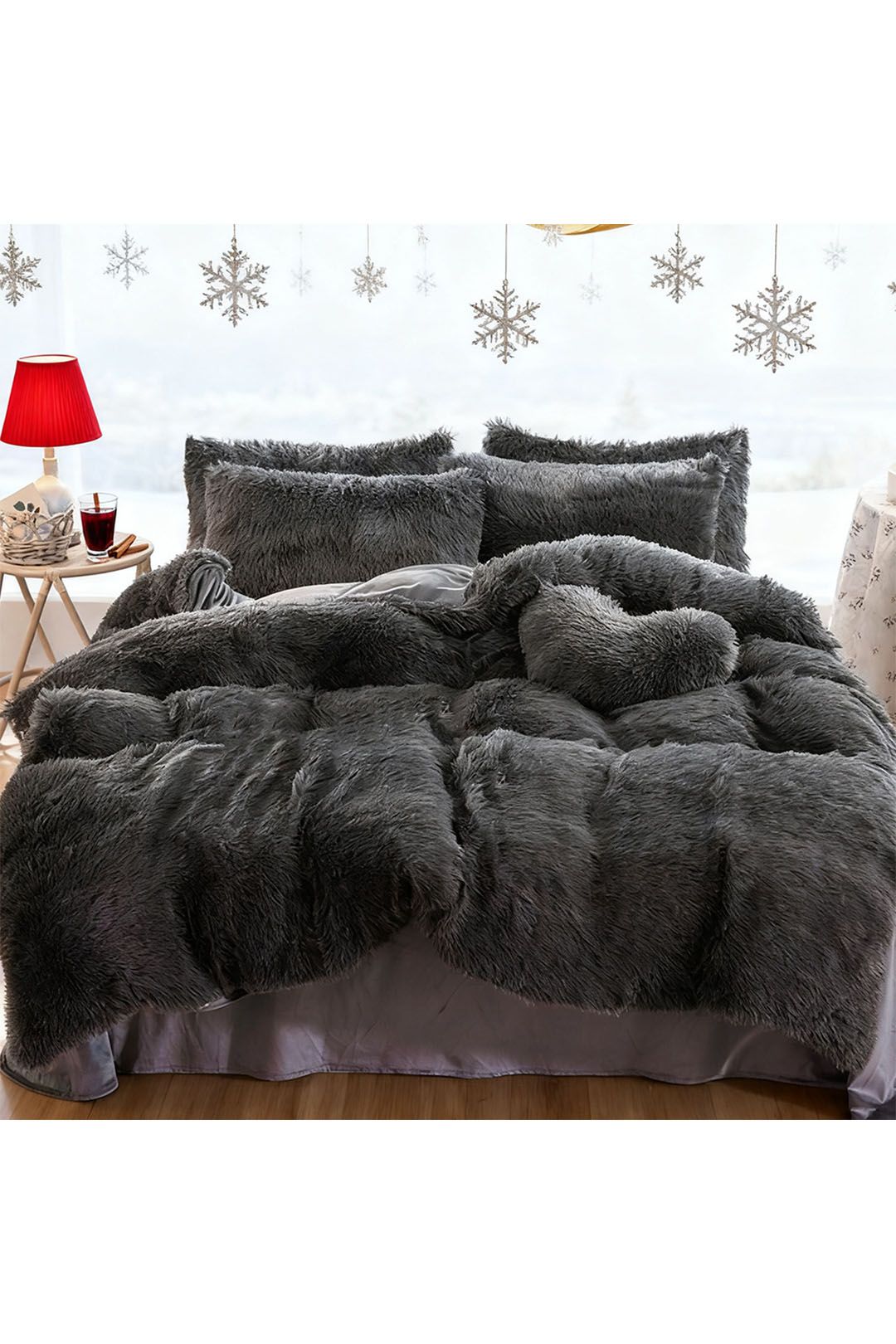 Living and Home Unisex 3Pcs Soft Skin-friendly Faux Mink Fleece Duvet Set in Dark Grey | : Single