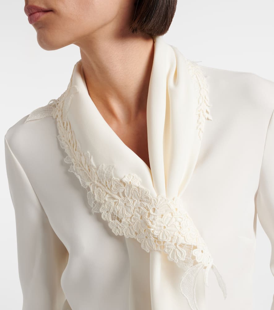 Lace-trimmed silk-blend georgette blouse
