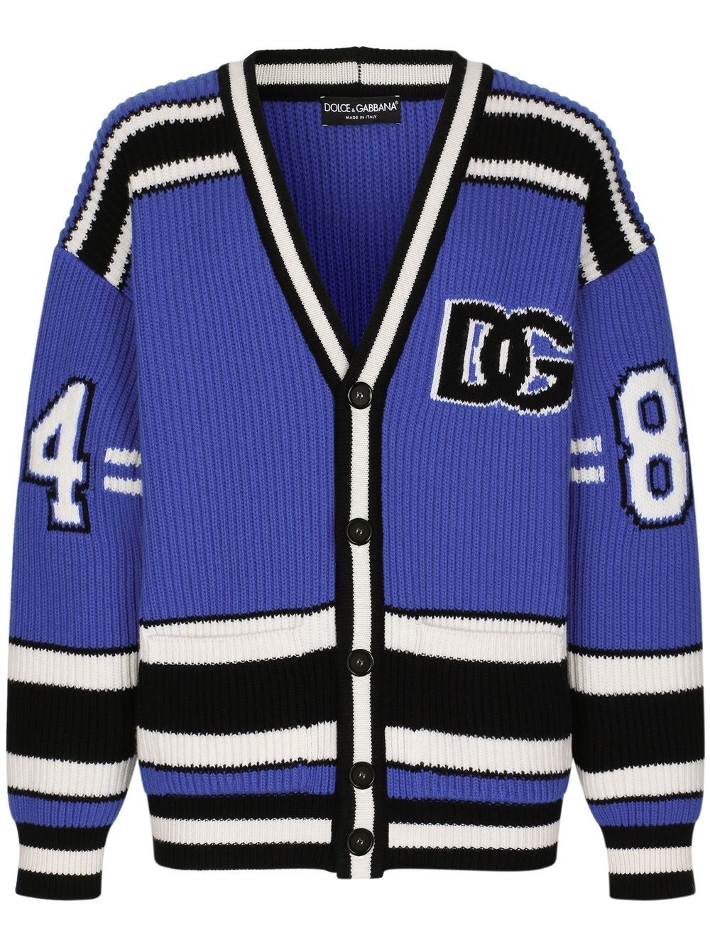 Logo-patch ribbed-knit cardigan - Blue