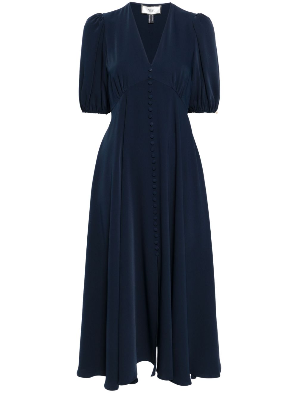 Decorative-buttons flared midi dress - Blue