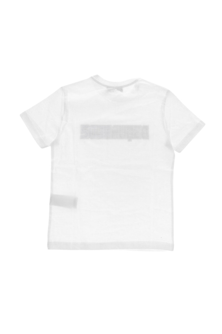 Boys White Cotton Crewneck T-Shirt