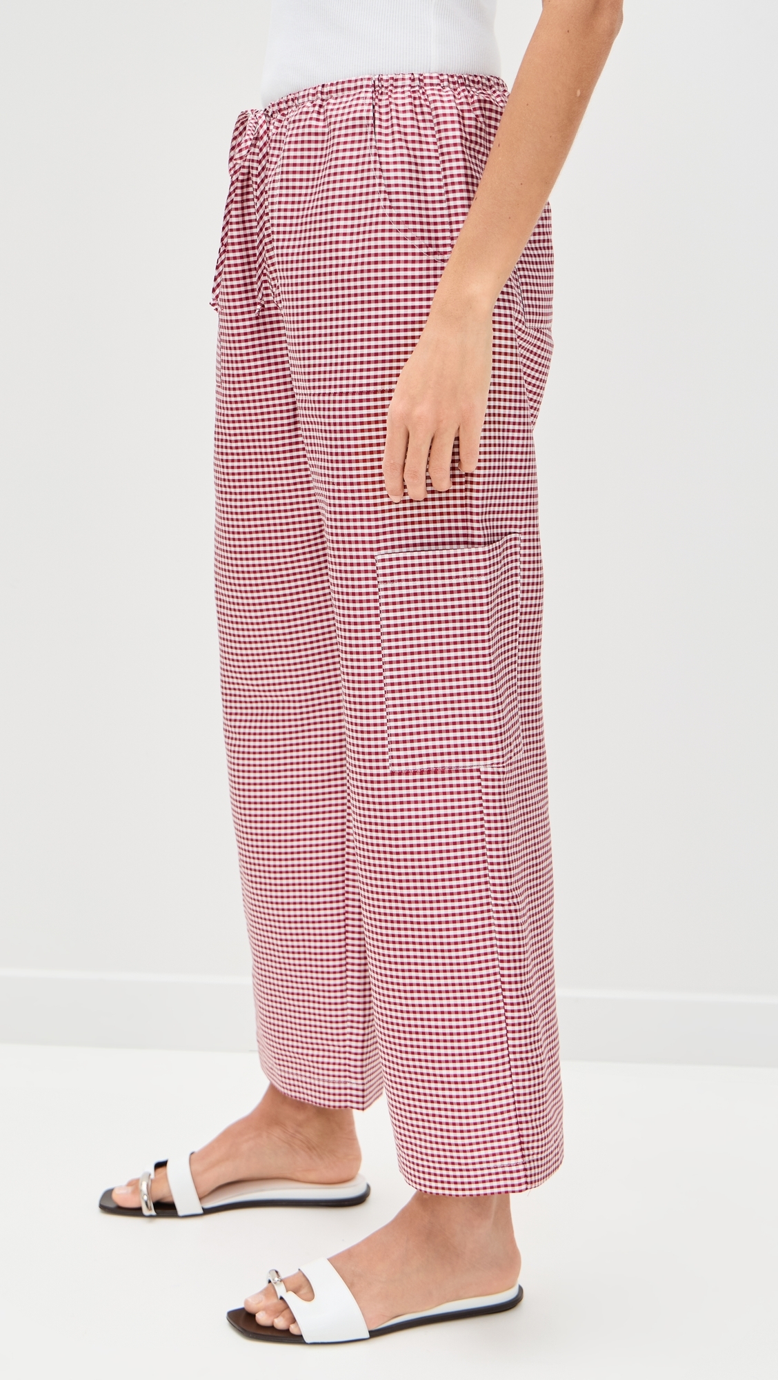 DONNI. The Taffeta Gingham Drawstring Cargo Pants Bell Pepper