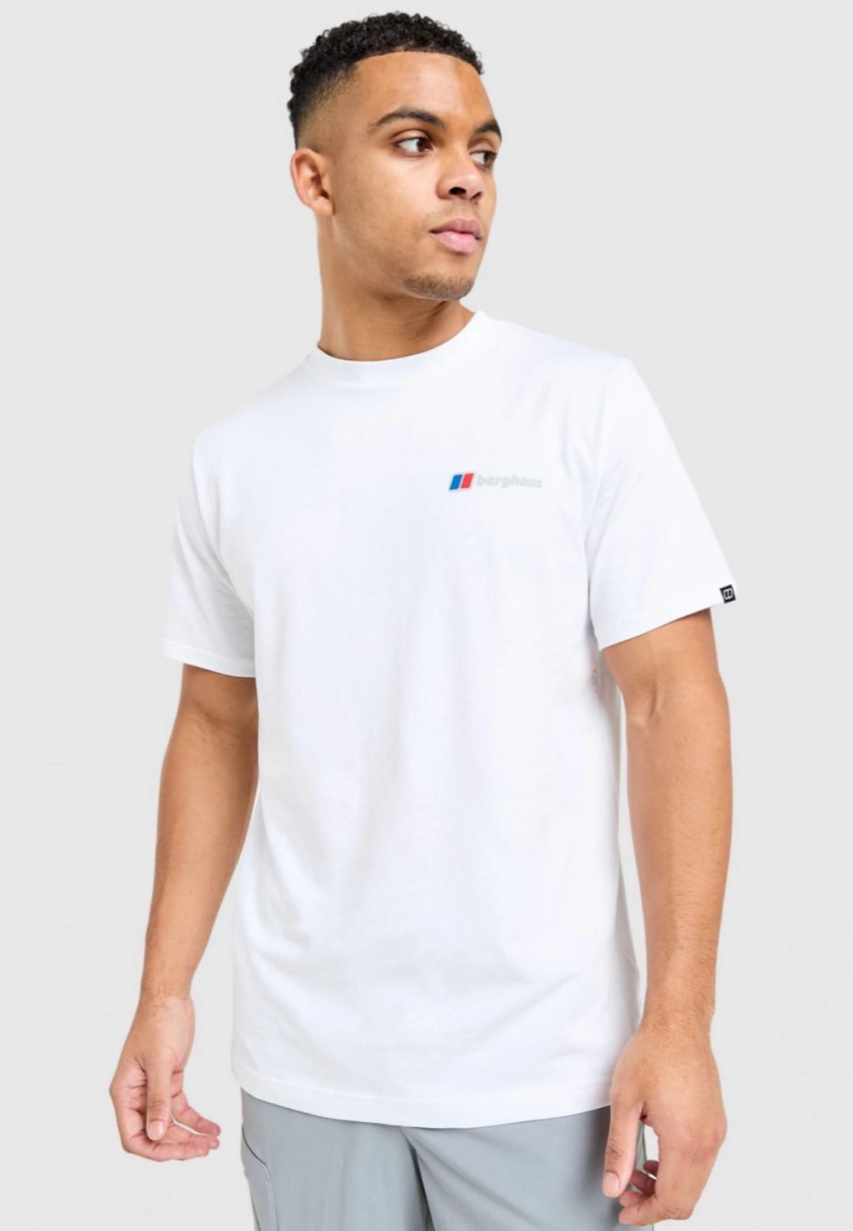Berghaus Mens Threshold Peak T Shirt in White Green Cotton - Large