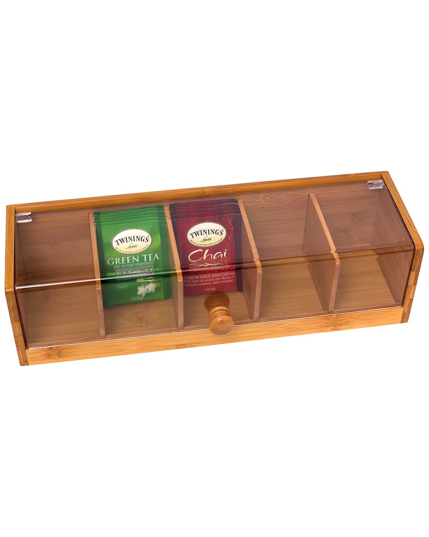 International Bamboo 5-Section Tea Box With Acrylic Cover
