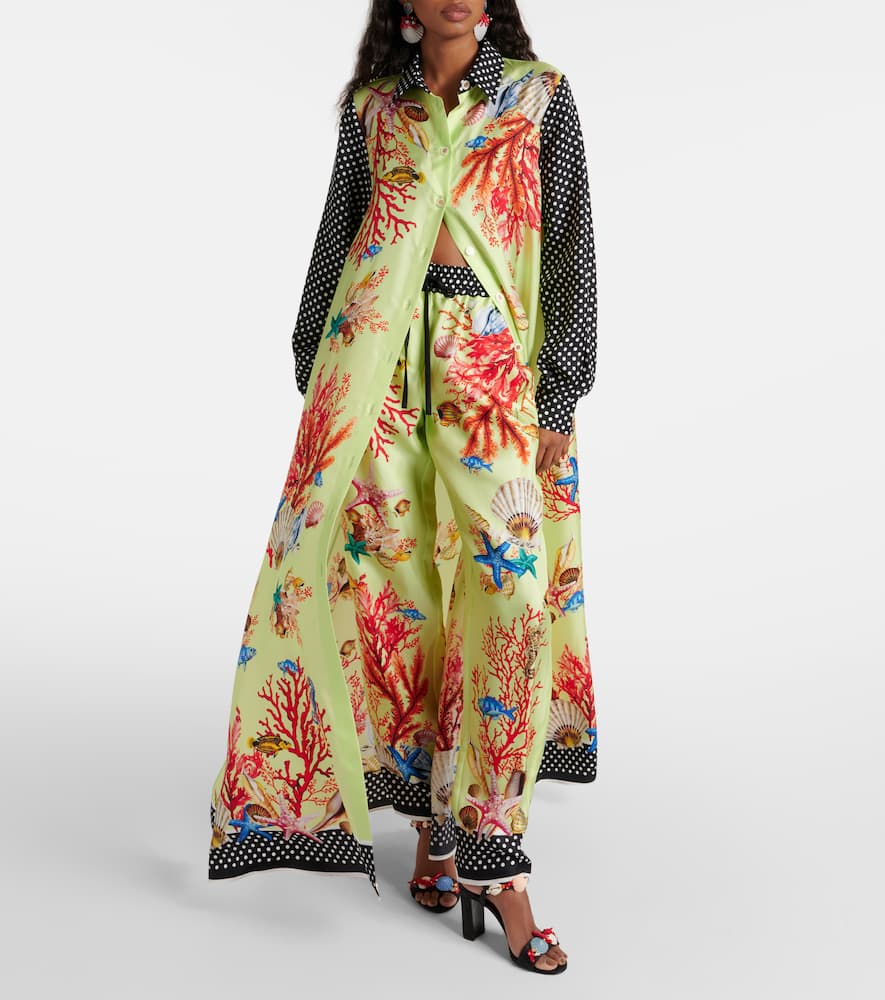 Capri printed silk satin shirt dress