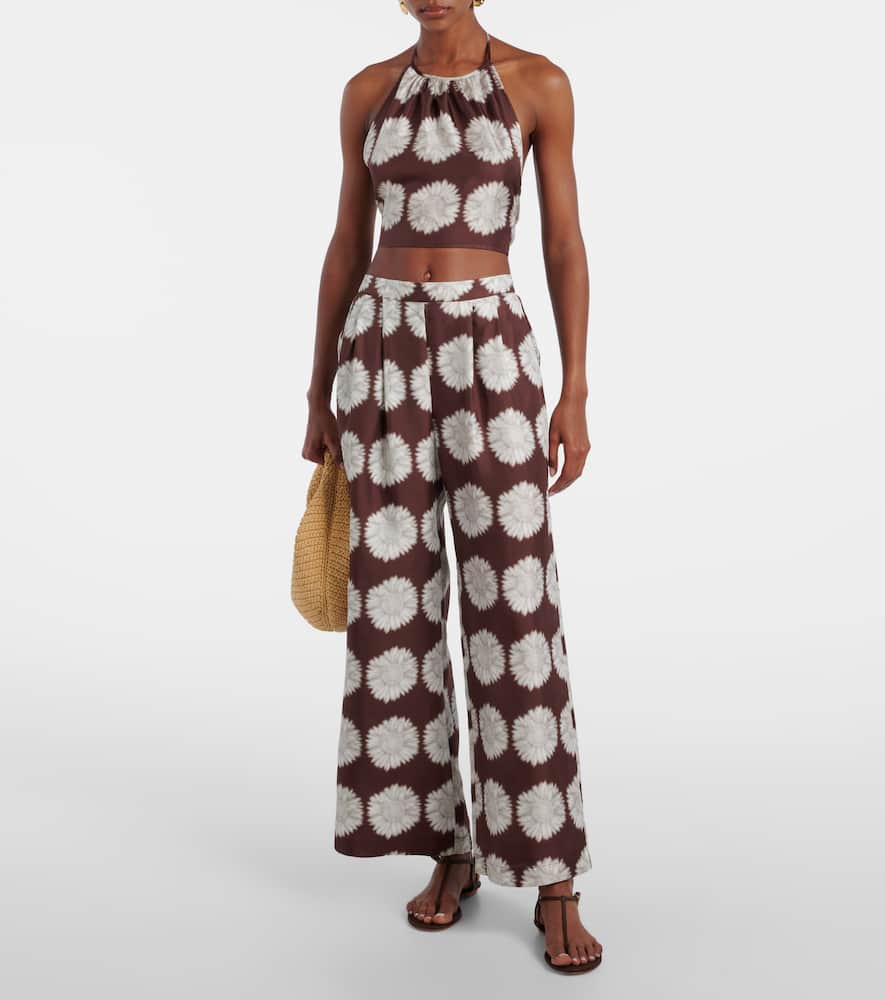 Isola floral silk twill wide-leg pants