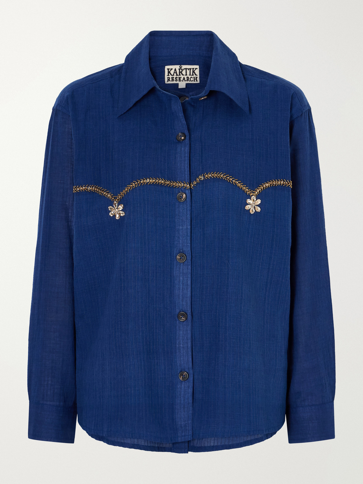 Bead-embellished Layered Striped Cotton Shirt
