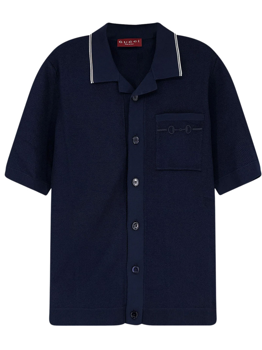 Viscose Blend Polo Shirt With Front Horsebit Embroidery