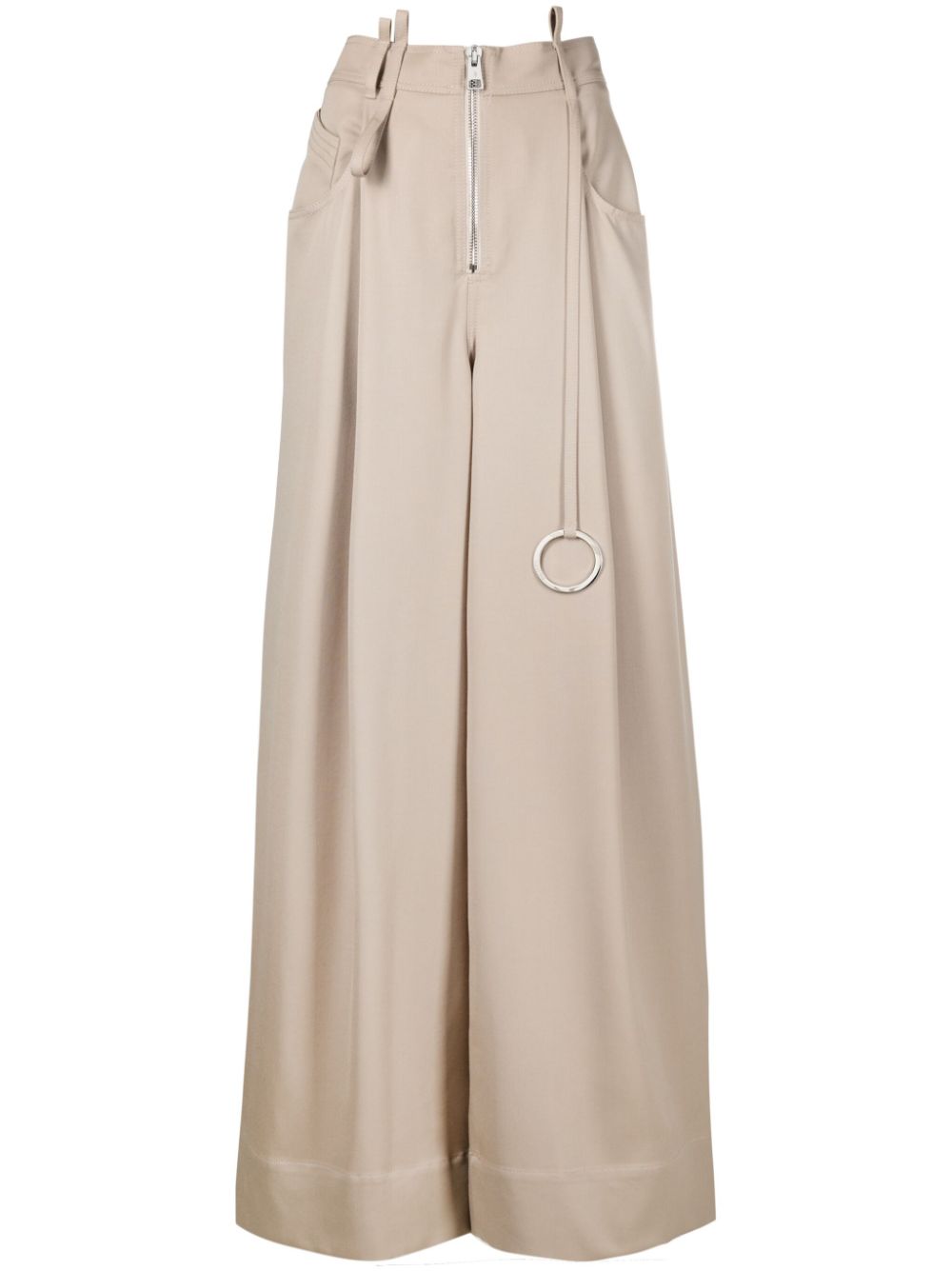 Logo-ring virgin-wool palazzo pants - Brown