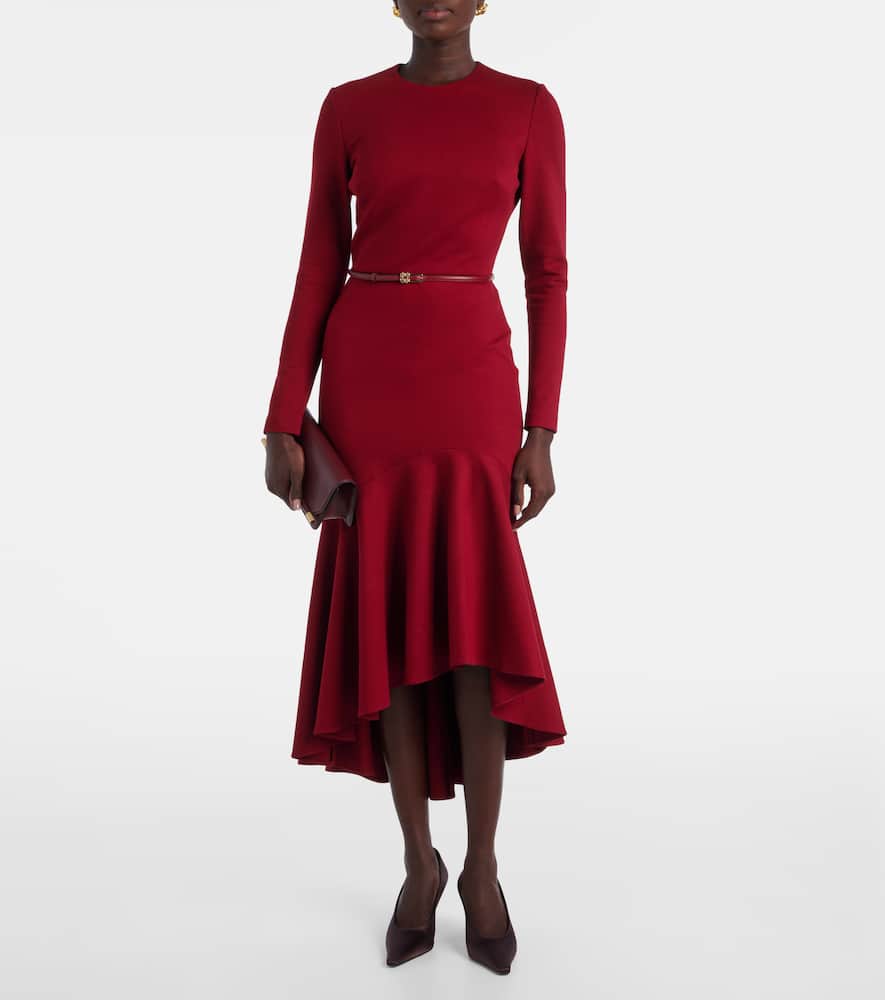 Belted tiered midi dress