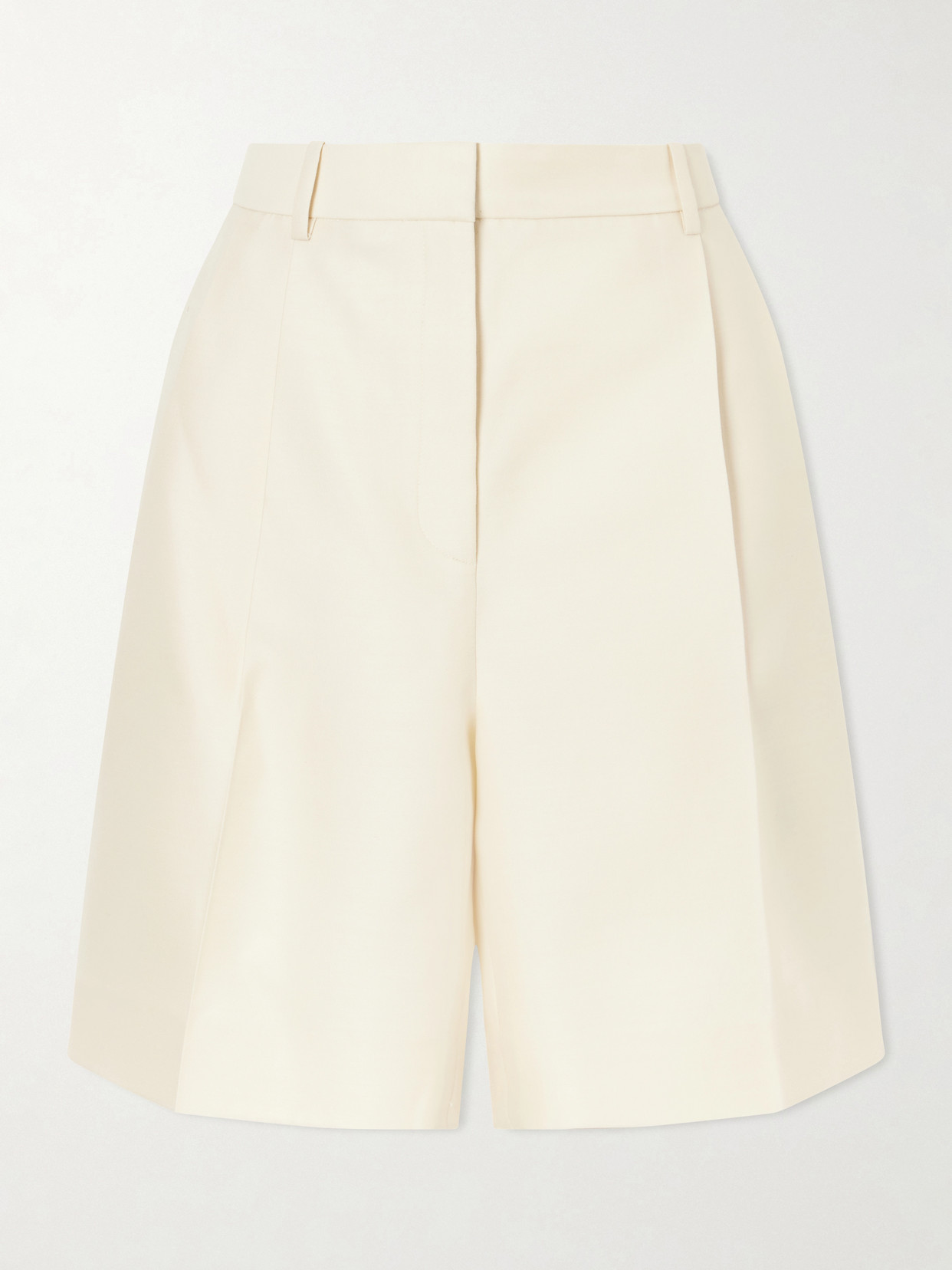 Auggie Pleated Wool And Silk-blend Shorts - Neutrals