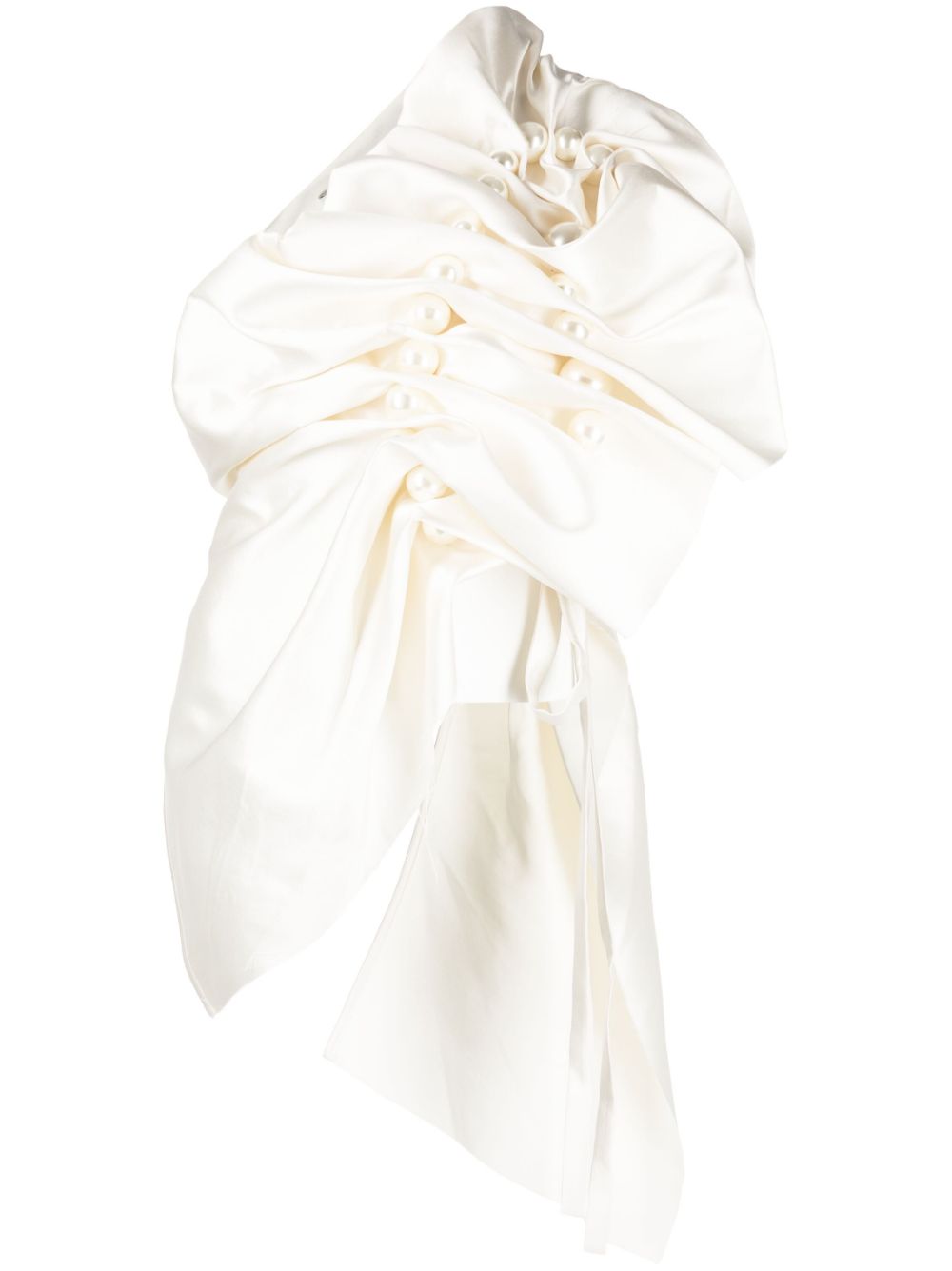 Asymmetric gathered pearl-detail blouse - White