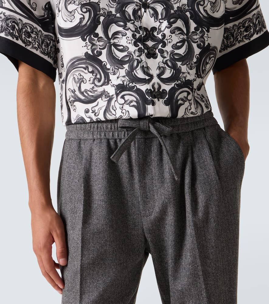 Herringbone wool-blend wide-leg pants