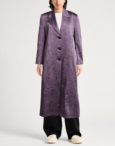 Woman Overcoat & Trench Coat Purple Size 10 Cotton, Acetate