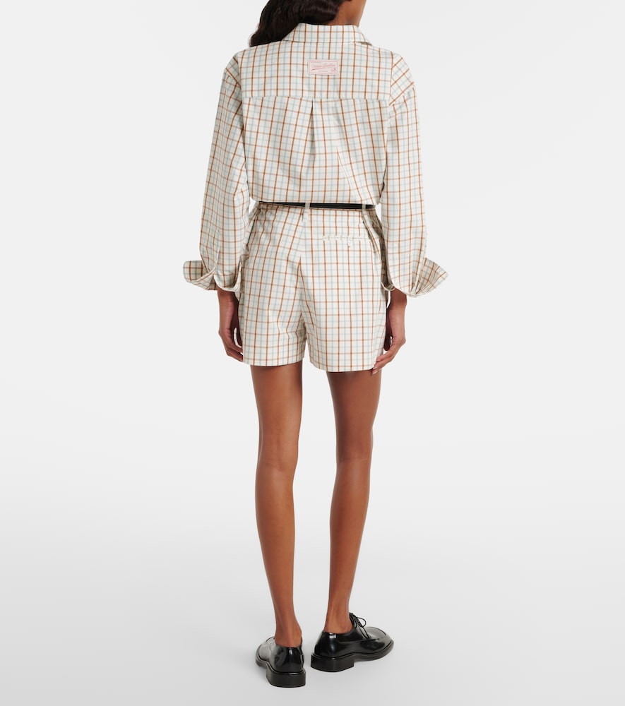 Checked pleated cotton shorts