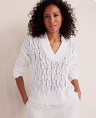 Ann Taylor Haven Well Within Slubby Cotton Linen V-Neck Sweater