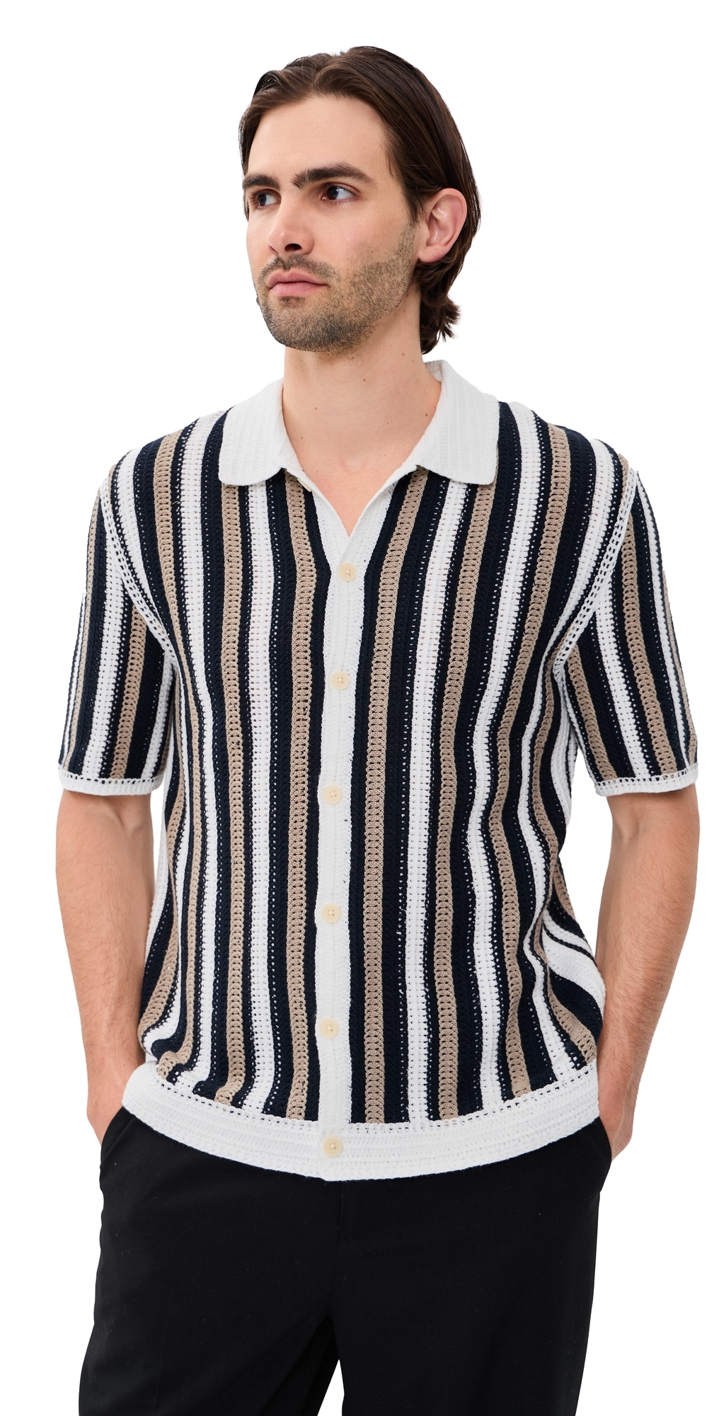 Stripe Crochet Porto Shirt Ecru/Black