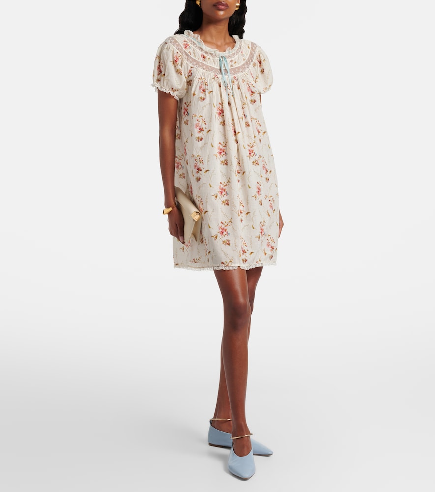 Dôen Floral lace-trimmed cotton poplin minidress