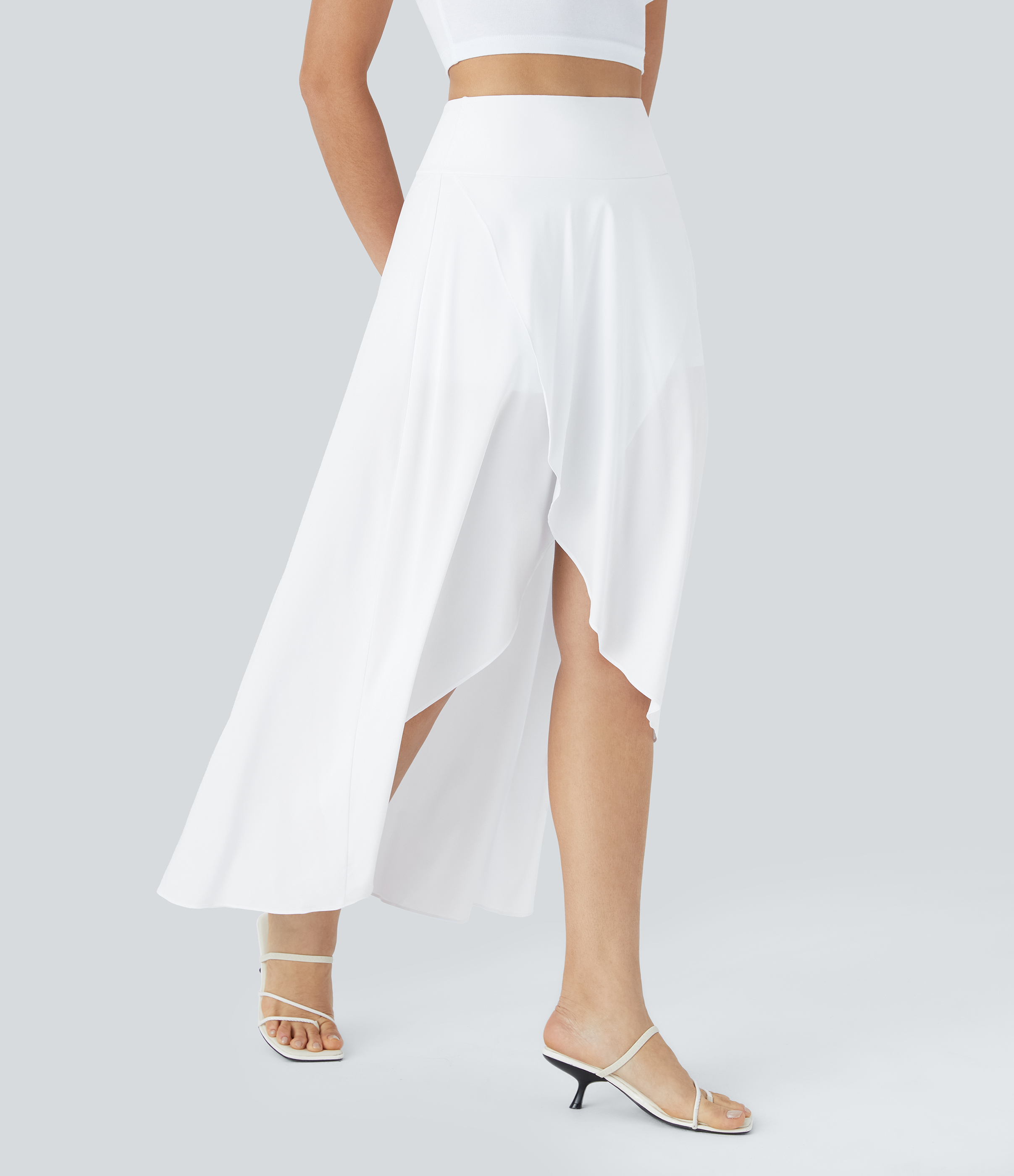 Breezeful™ High Waisted High Low Ruffle 2-in-1 Flowy Quick Dry Casual Regular Maxi Skirt  - White