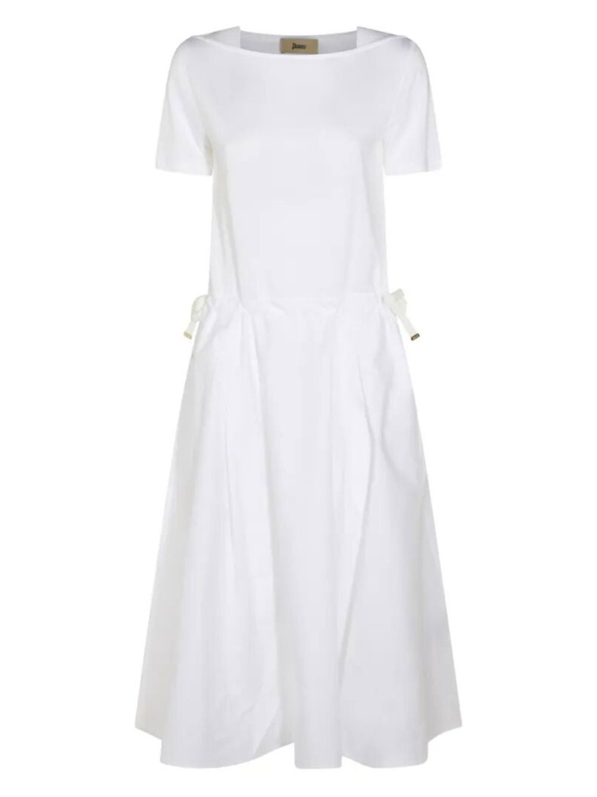 White Boat Neck Midi Dress
