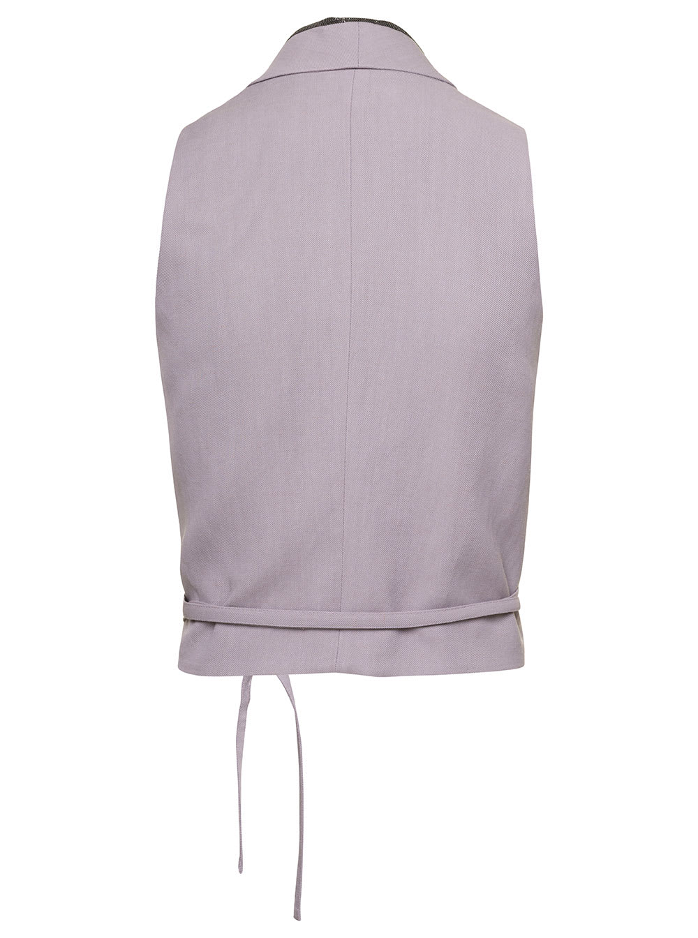 Lilac Cropped Gilet Jacket In Silk And Linen Blend Woman