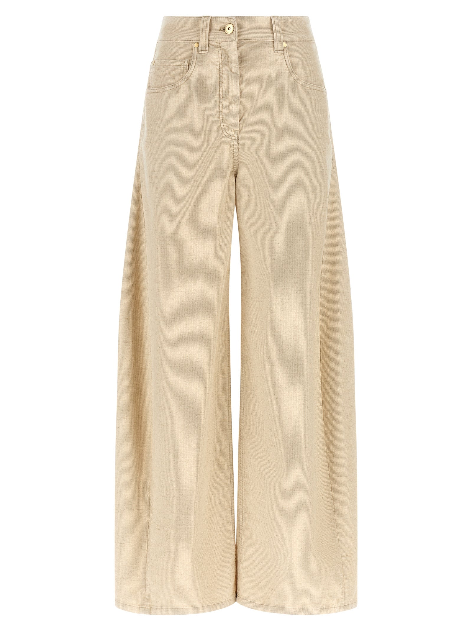 Wide-Leg Corduroy Trousers — Beige