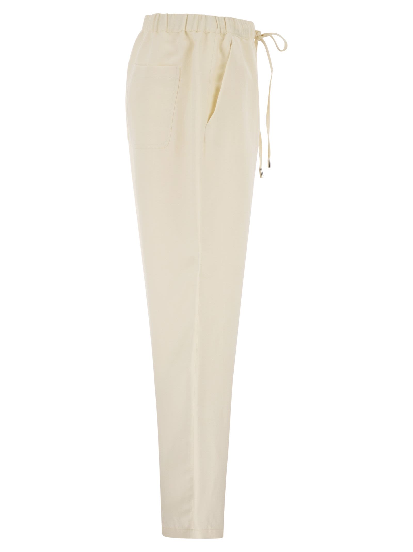 Antonelli Firenze Relaxed Fit Viscose And Linen Trousers With Drawstring Waist
