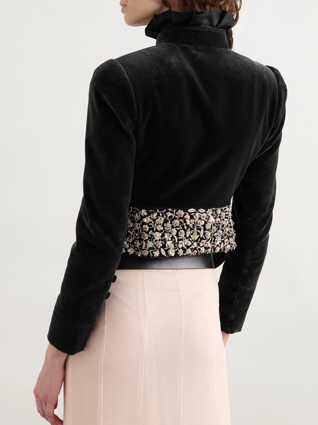 Embellished Cotton-velvet Jacket - Black