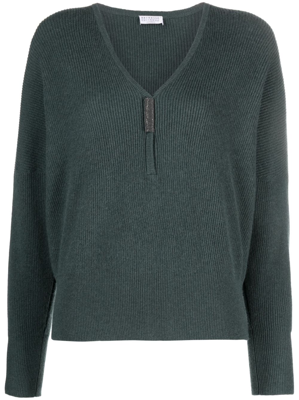 Monili-embellished V-neck cashmere jumper - Green