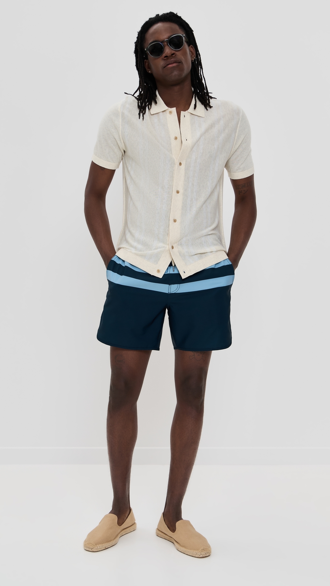 Fair Harbor The Anchor Swim Shorts 6 Light Blue Stripe