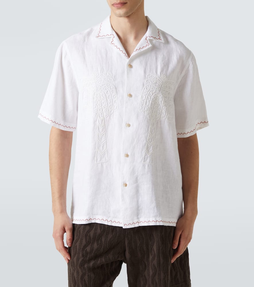 Flavio embroidered linen bowling shirt