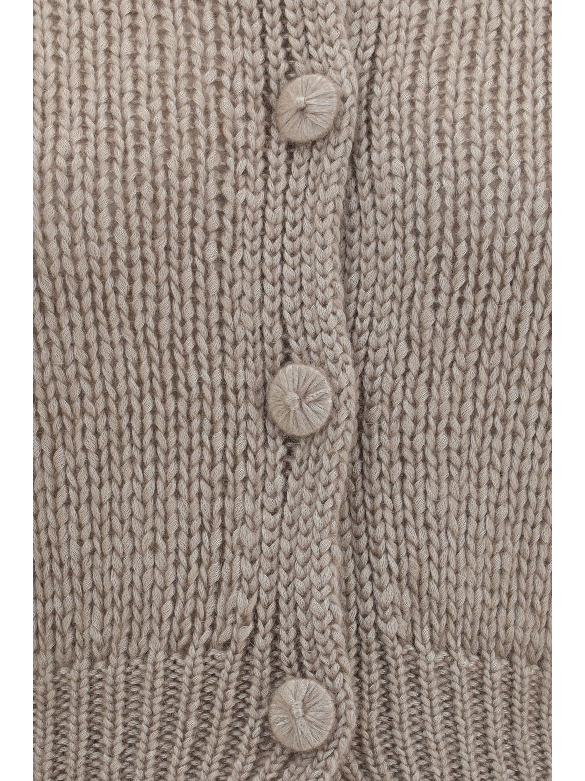 Silk-Blend Chunky Knit Cardigan — Beige