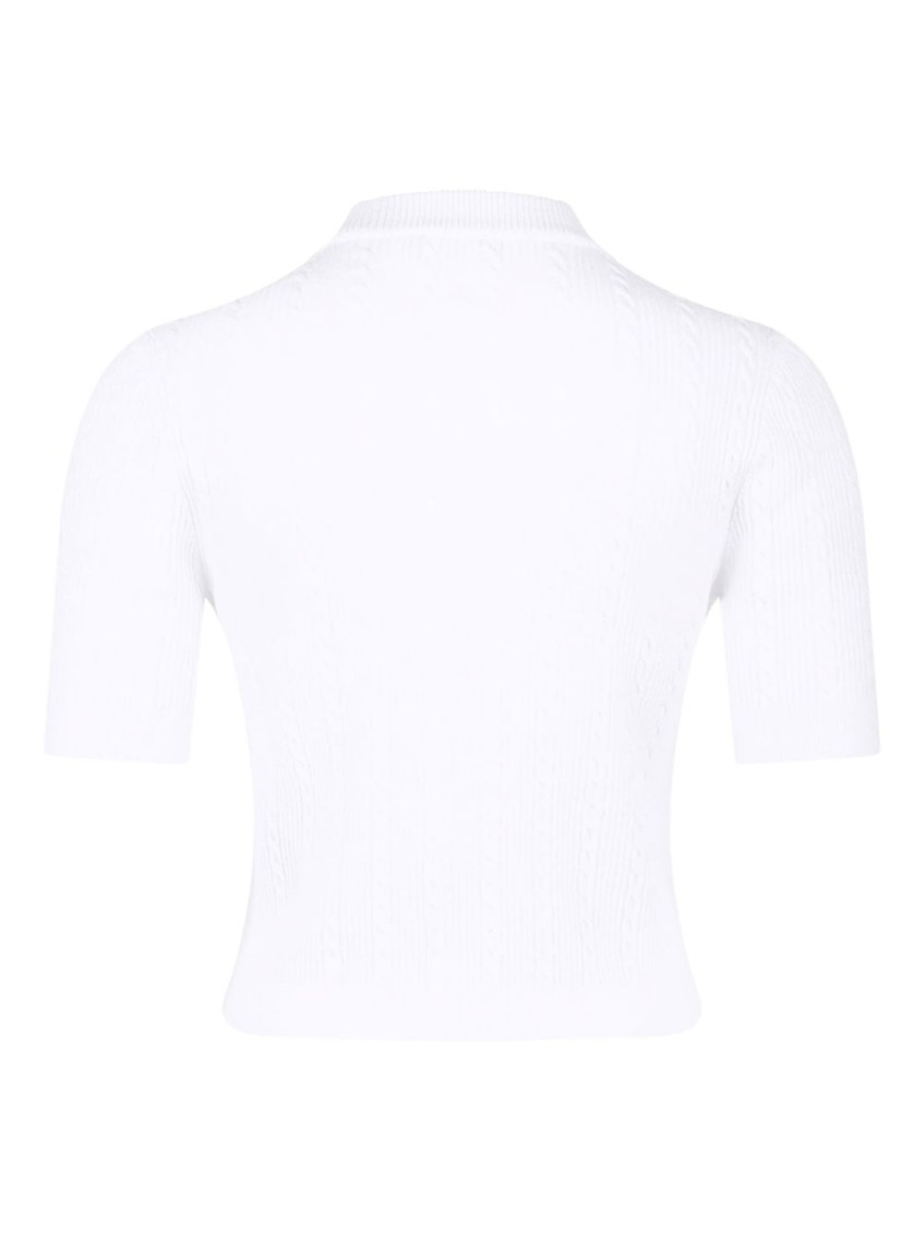 Ribbed buttoned top - White