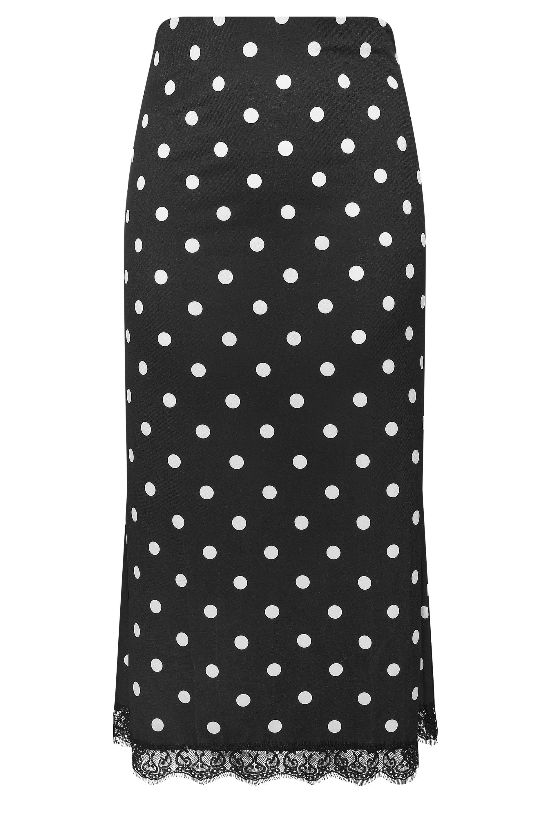 Yours Women's Polka Dot Lace Hem Skirt in Black