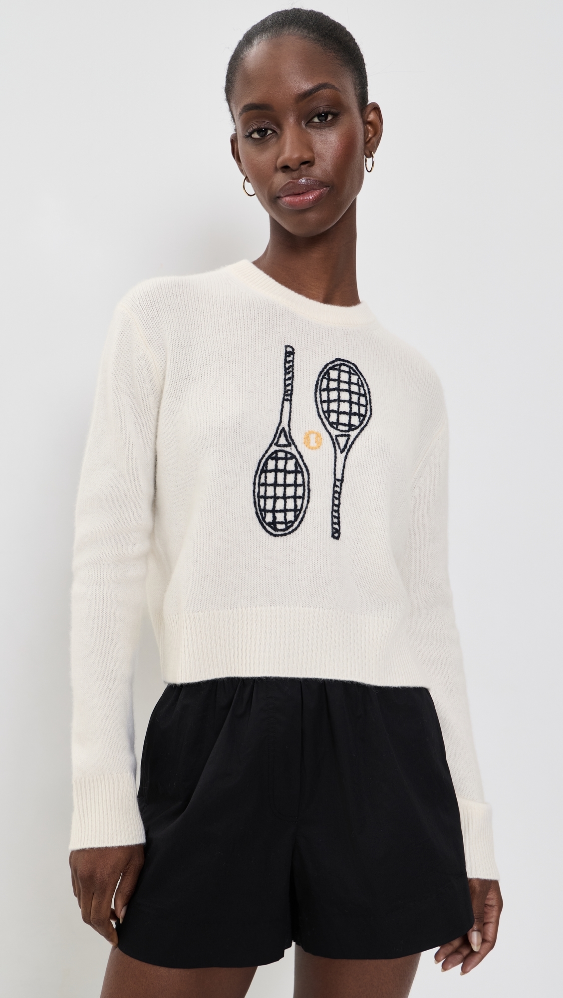 Cashmere Tennis Racquet Sweatshirt Soft White Combo