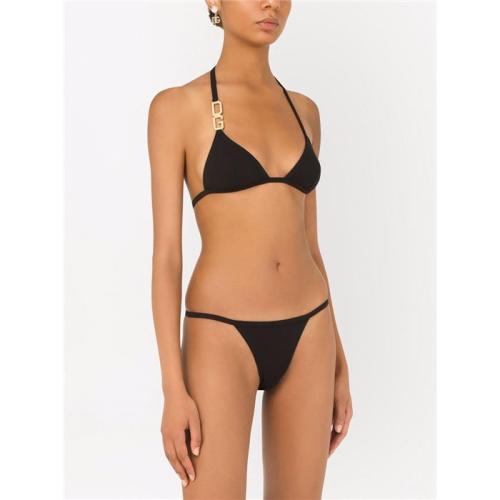 Halterneck logo-plaque bikini - Black