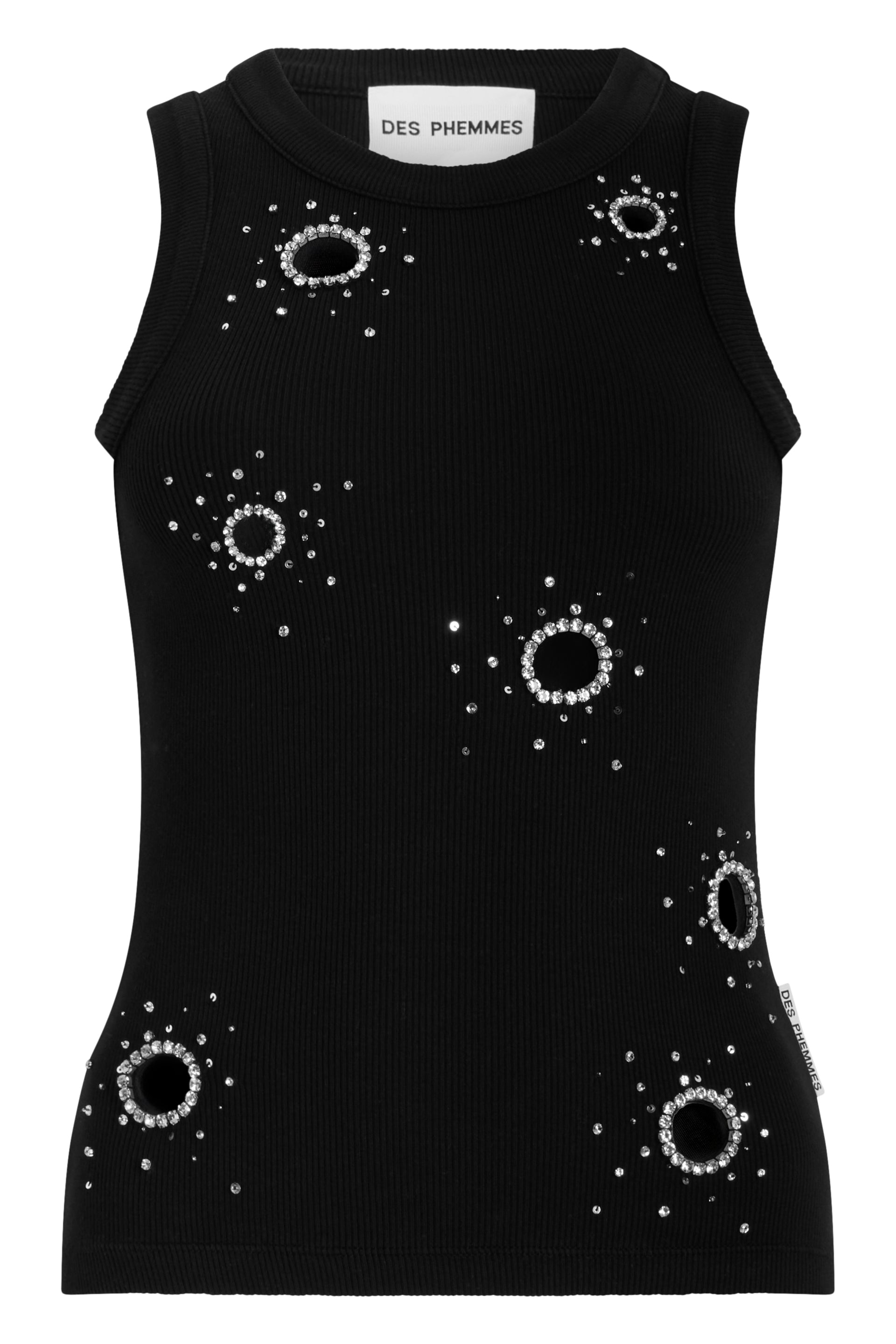 Sleeveless Cotton Rib Top with Sculptural Mini Circle Details