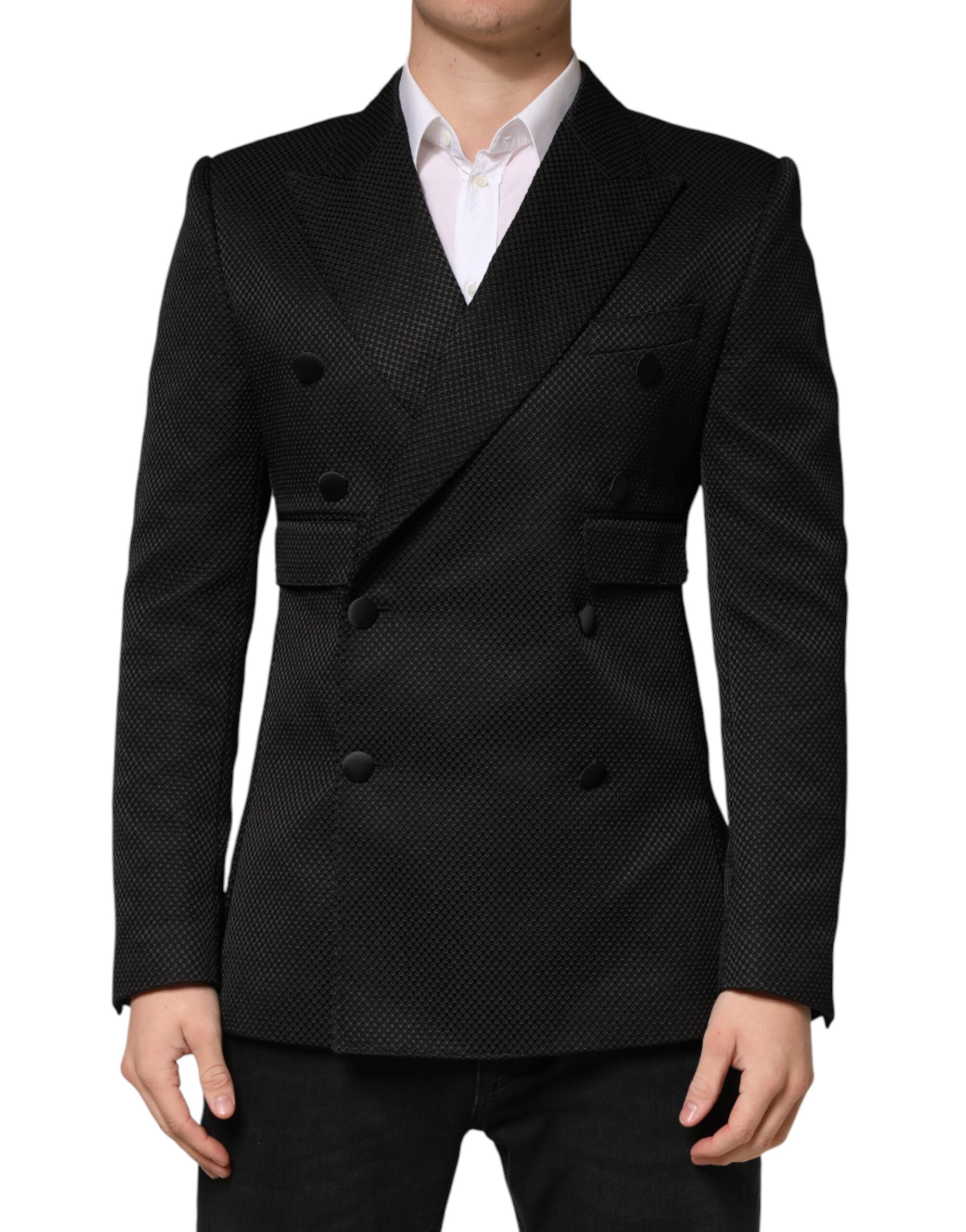 Double-Breasted Cotton-Silk Blazer — Black