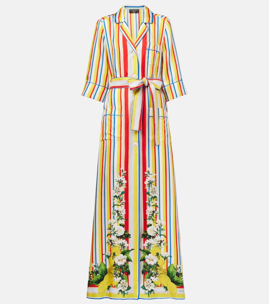 Belted striped silk shirt dress