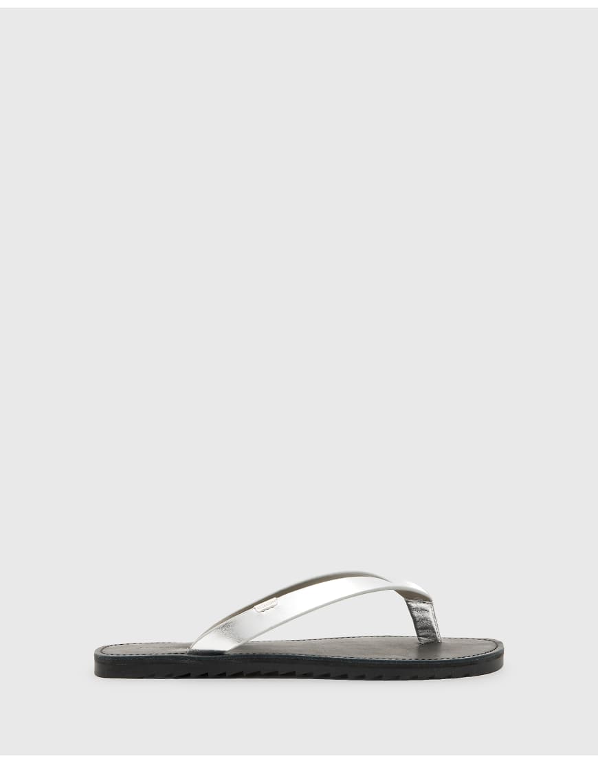 AllSaints Sydney leather thong sandals in silver