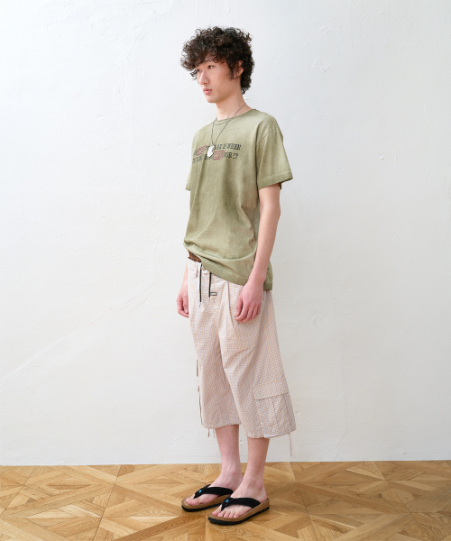 LAYERED CHECK CARGO SHORTS CREAM
