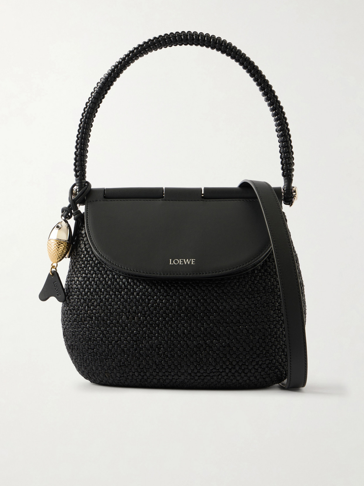 + Paula's Ibiza Pescador Medium Embellished Leather-trimmed Raffia Shoulder Bag - Black