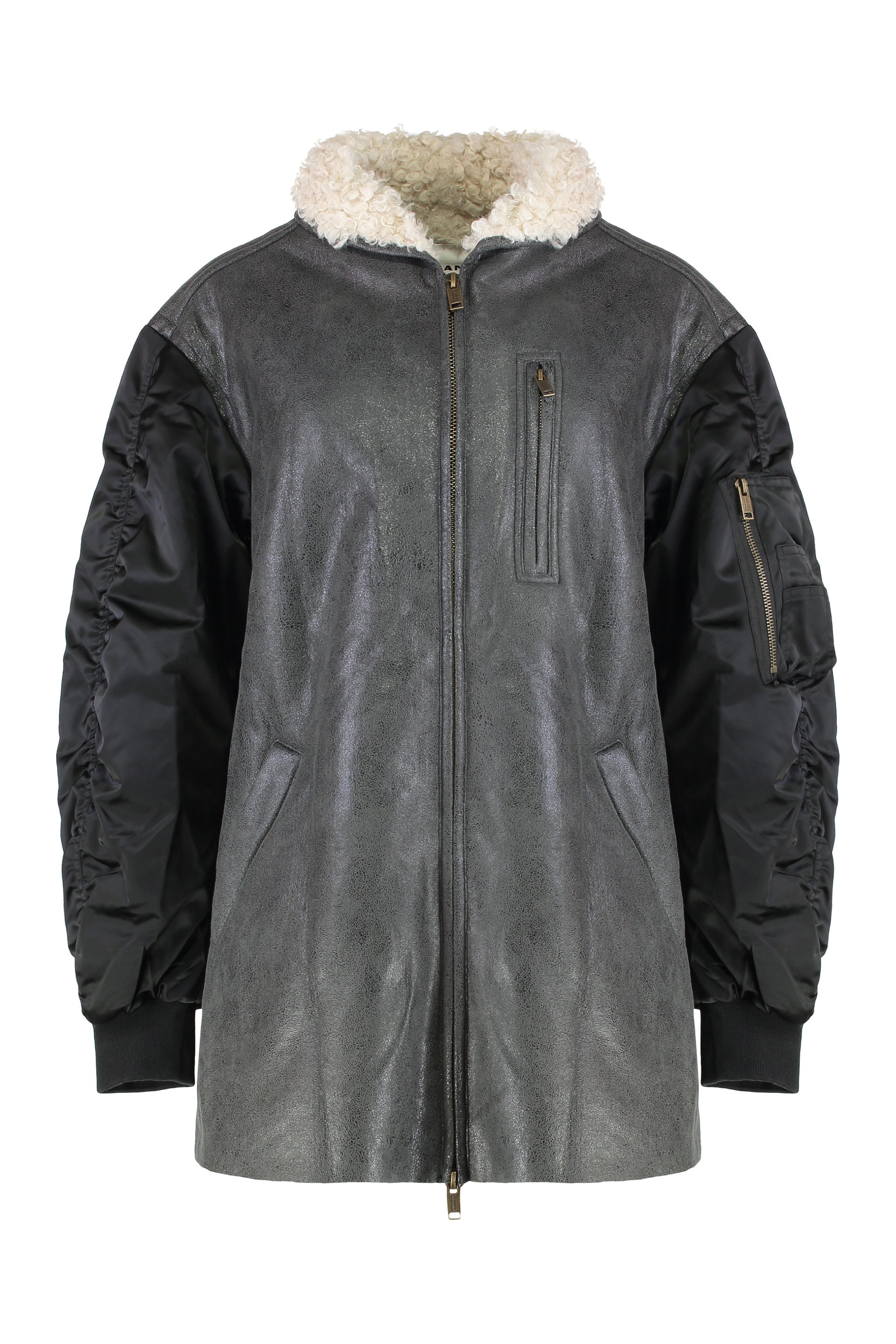 Oversized Evina Contrast-Collar Zip Jacket