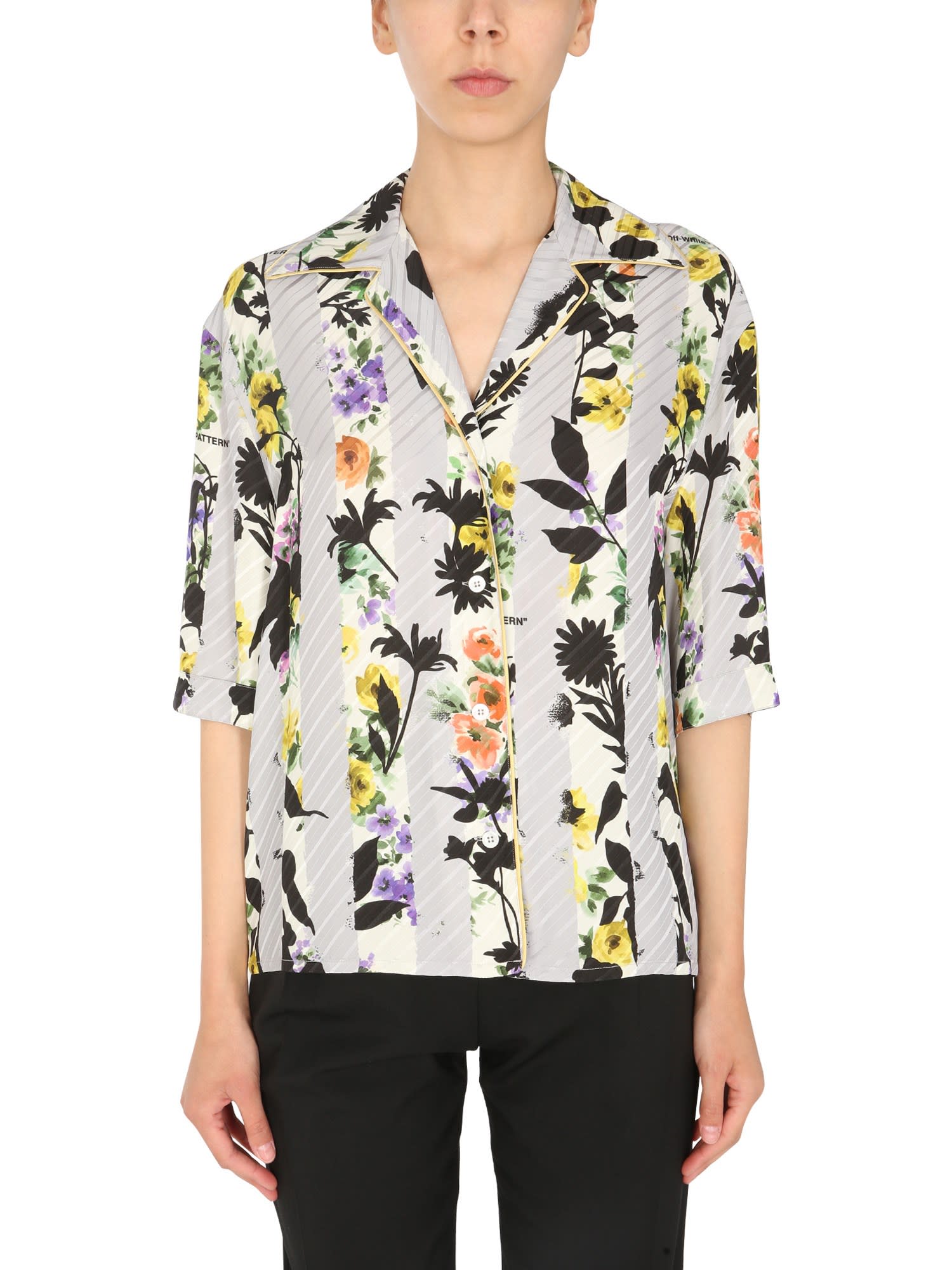 Striped floral bowling shirt