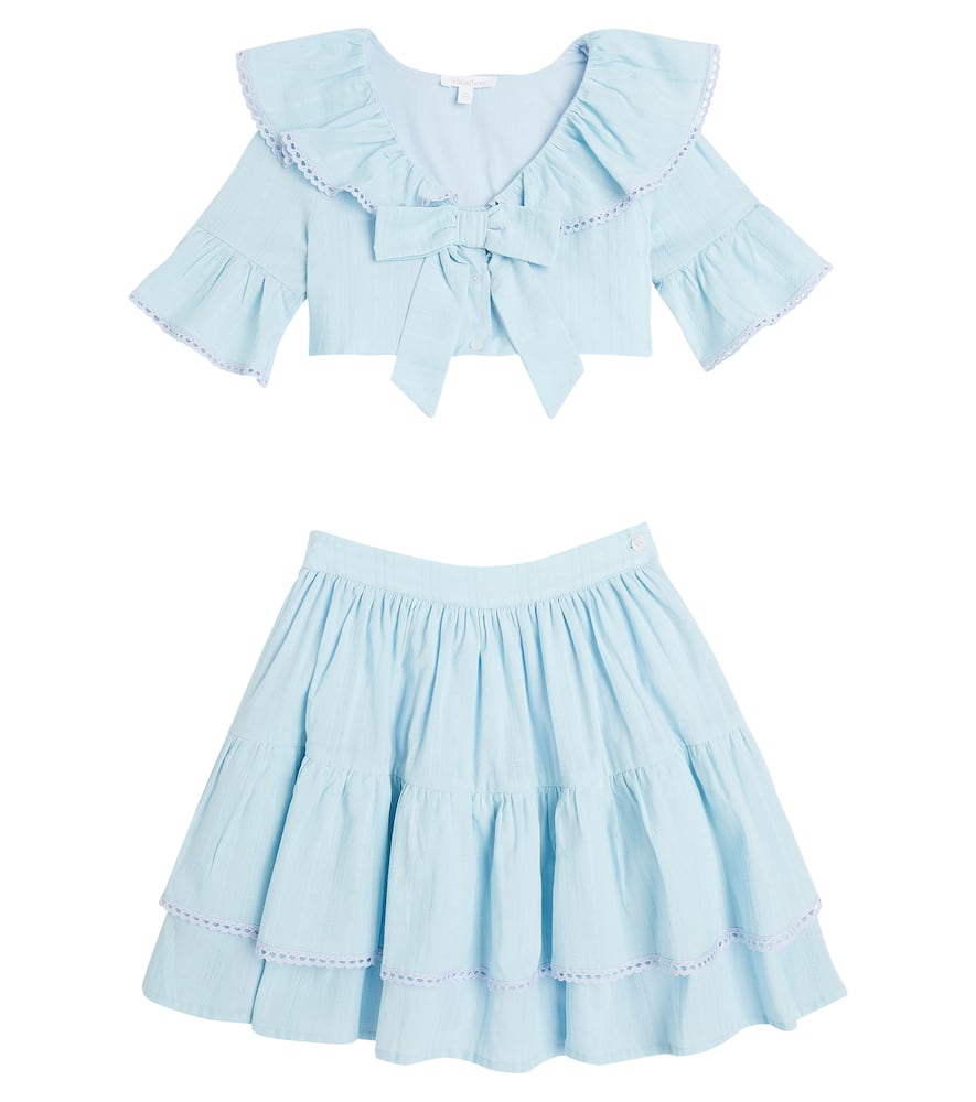 Bow-detail poplin shirt and skirt set