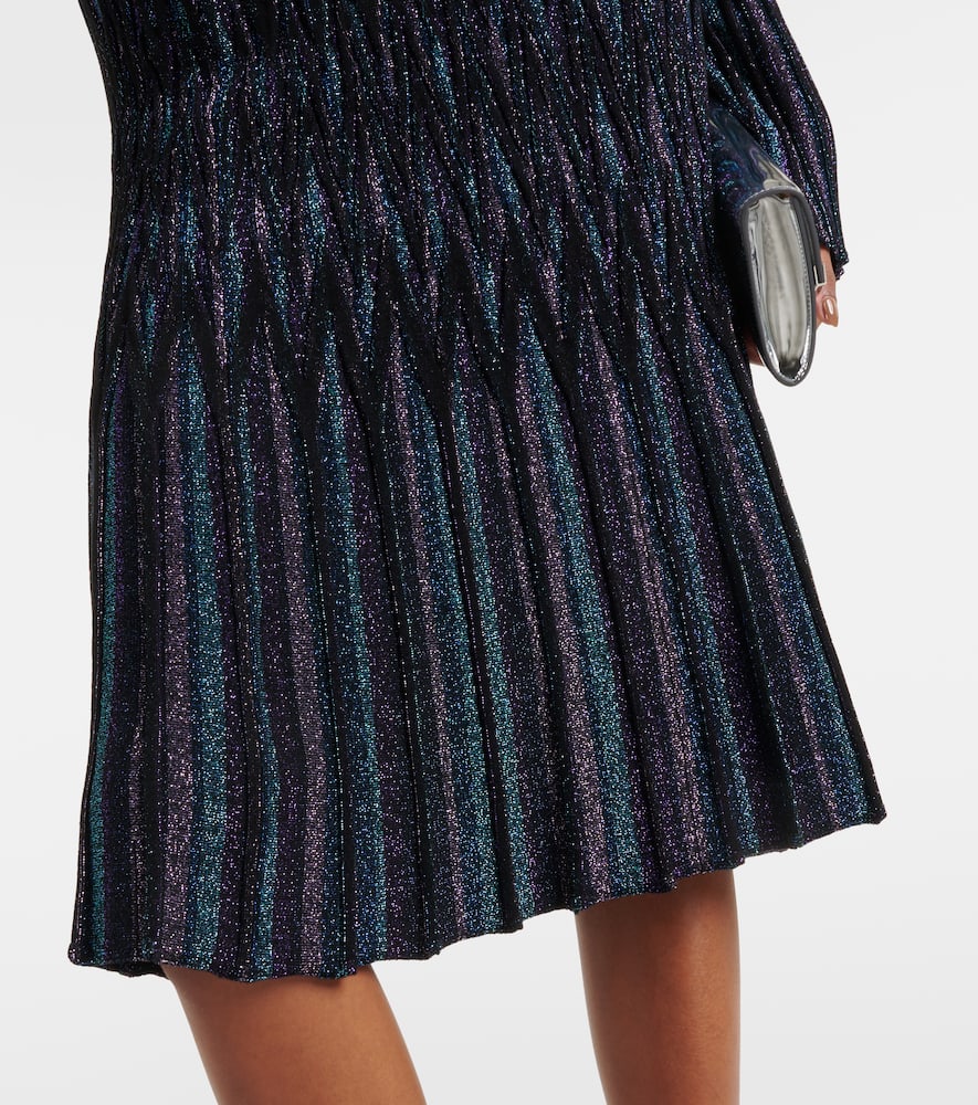 Pleated lamé midi skirt