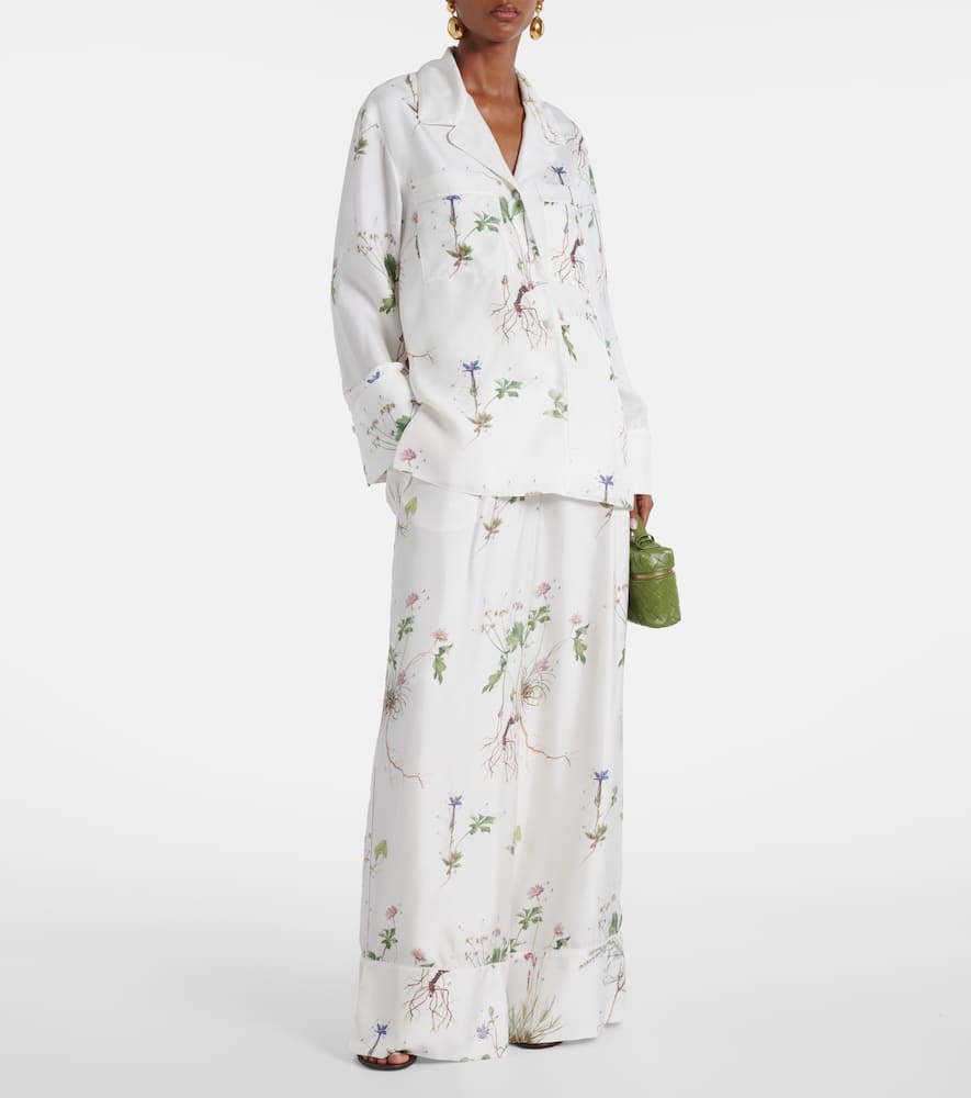 Floral printed silk wide-leg pants