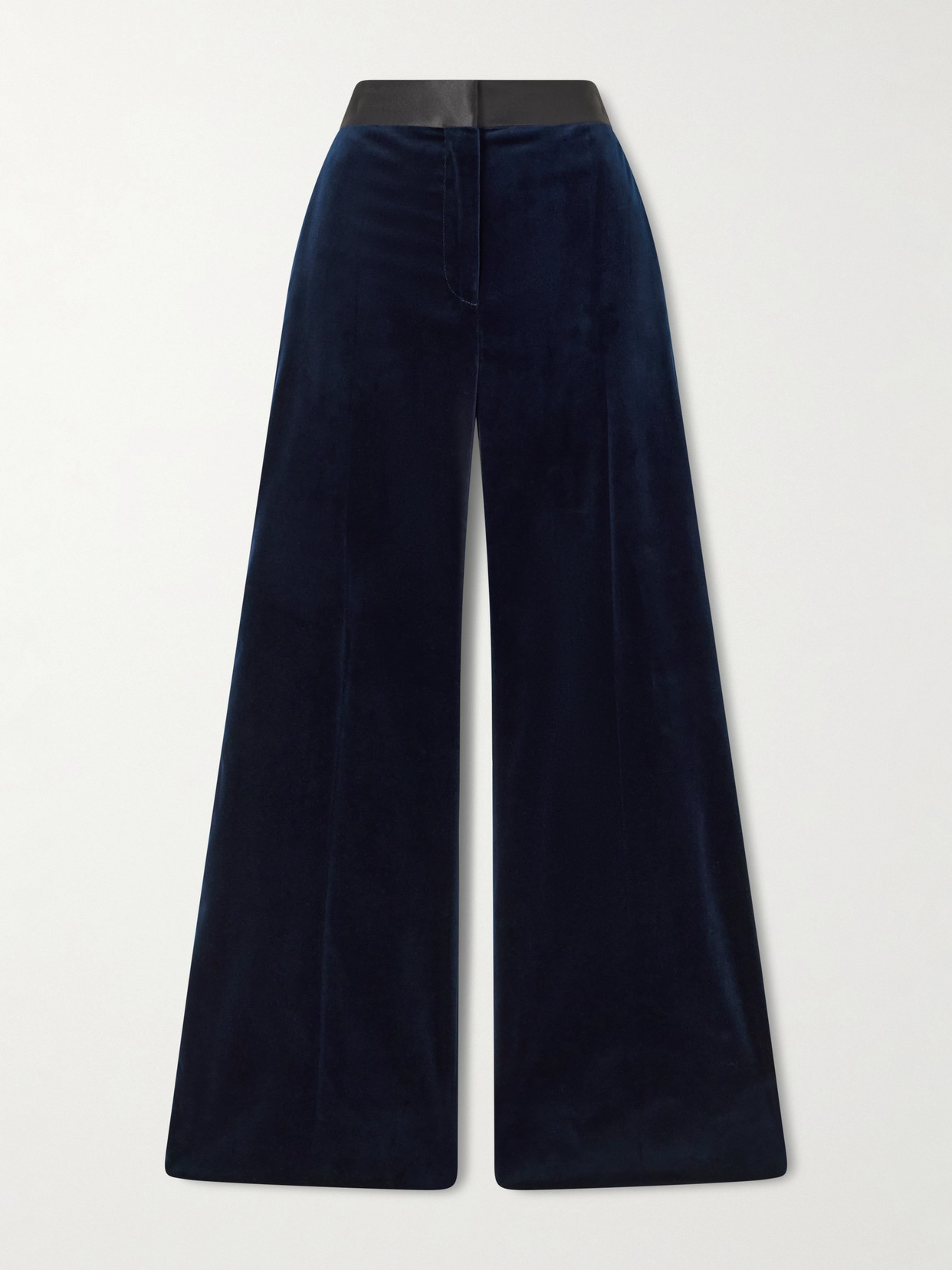 Alina Satin-trimmed Cotton-blend Velvet Wide-leg Pants - Blue