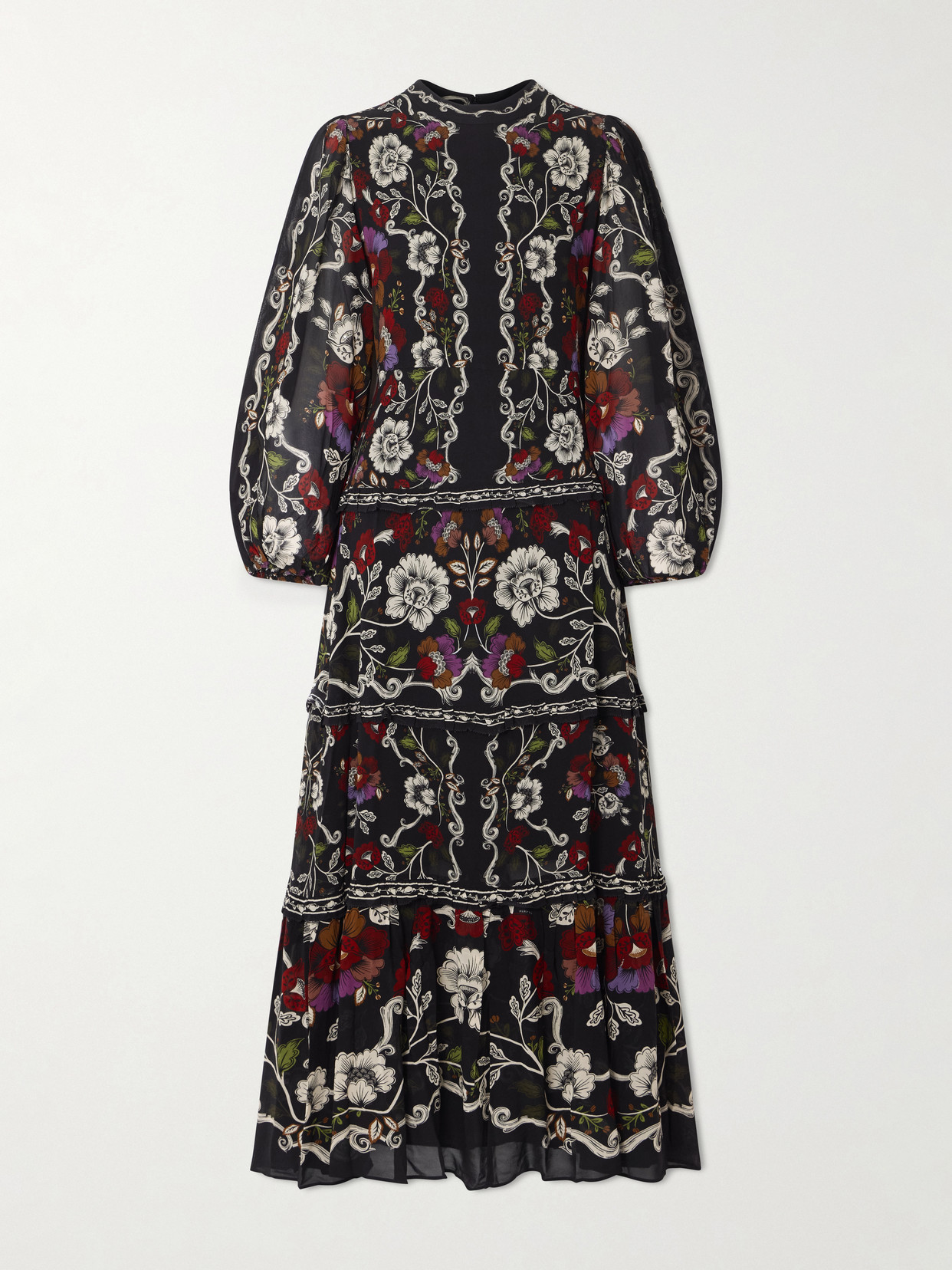 Floral-print Chiffon Maxi Dress - Black