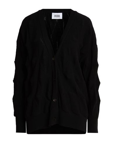 Woman Cardigan Black Size 4 Wool, Polyester